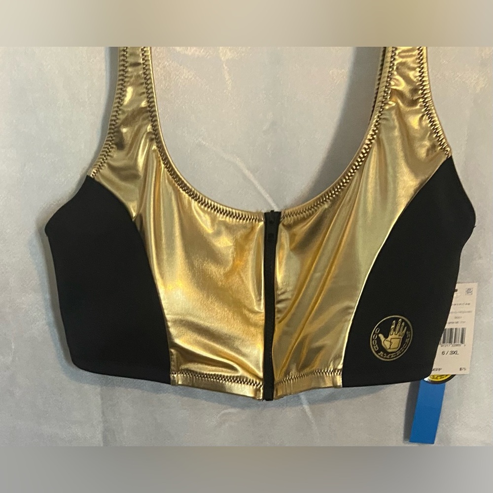 Good American Gold and Black Sports Bra